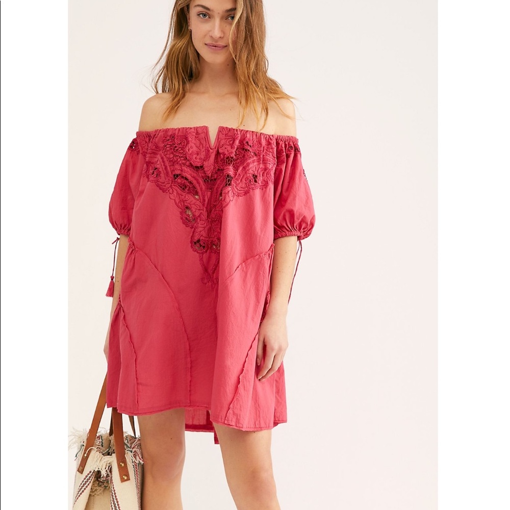 Free People Off Shoulder Embroidered Mini Dress - Picture 1 of 3